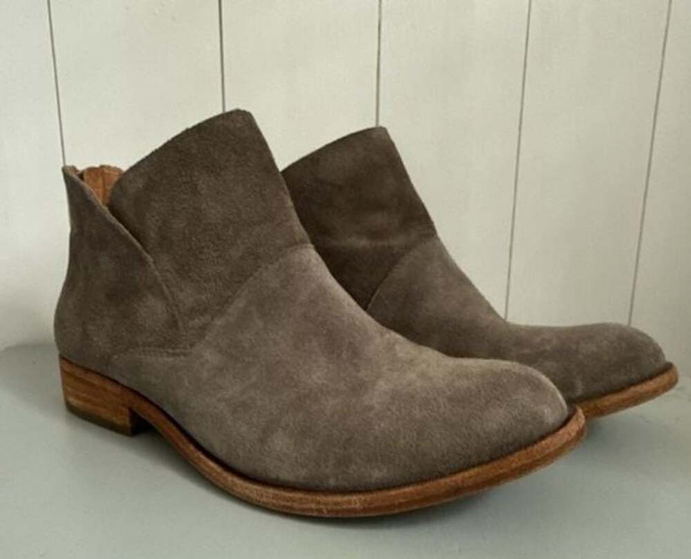 Kork-Ease Ryder Taupe Suede Low Block Heel Booties